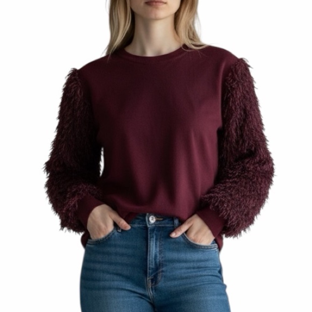 Siani Milano Burgundy Feather Sleeves Sweater Size XL